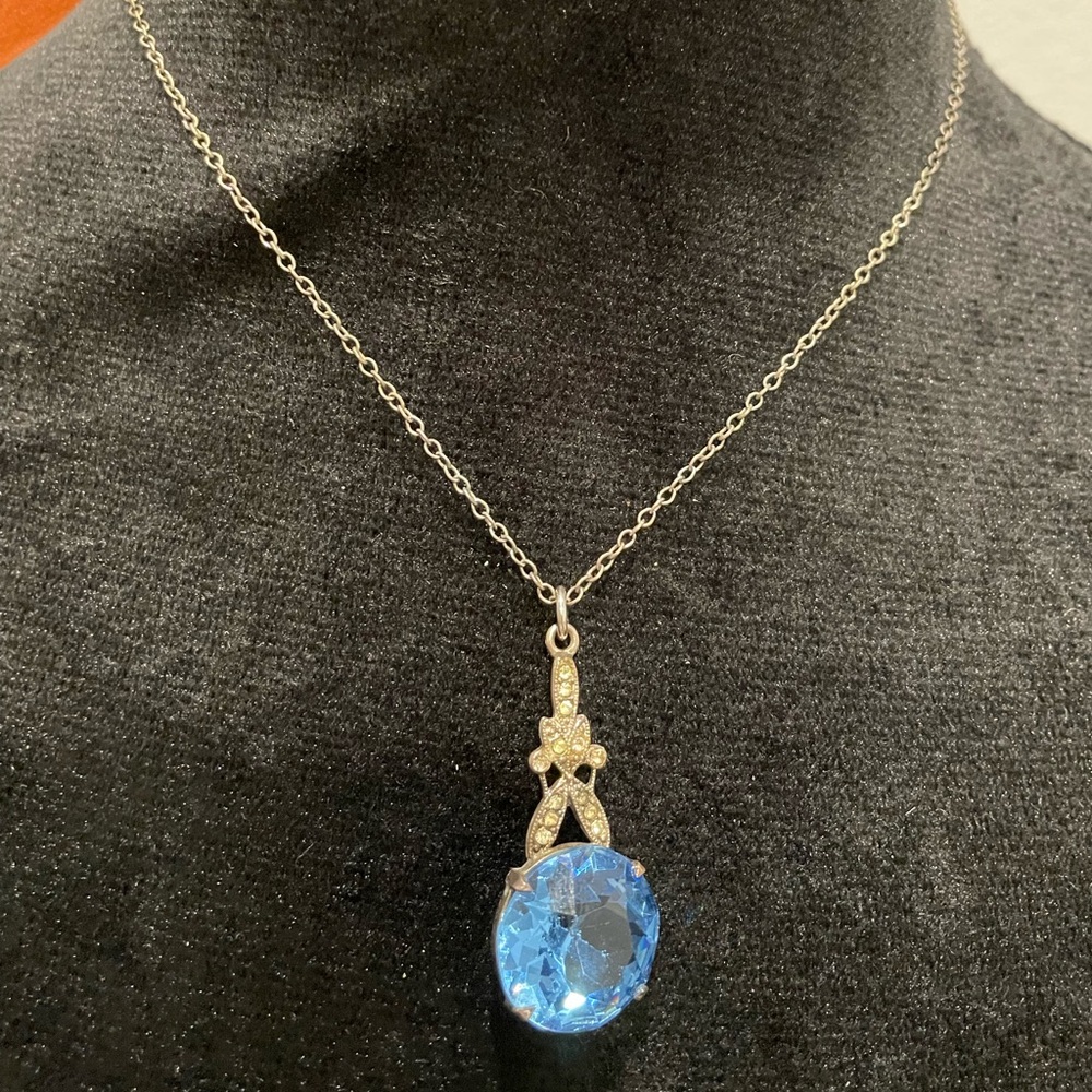 Antique | Statement | Necklace | England | Blue Glass | Art Nouveau | Unmarked